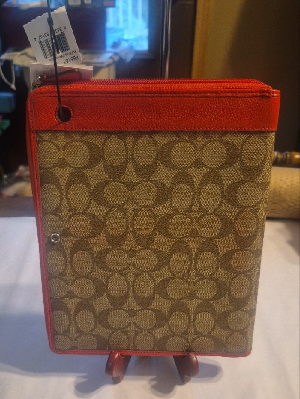 Coach Orange & Brown Signature Canvas Organizer with Red Trim - Picture 4 of 9